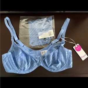 Freya Fatale Underwire Plunge Bra (34DD) & Brazilian Panty Set (L) in Cornflower